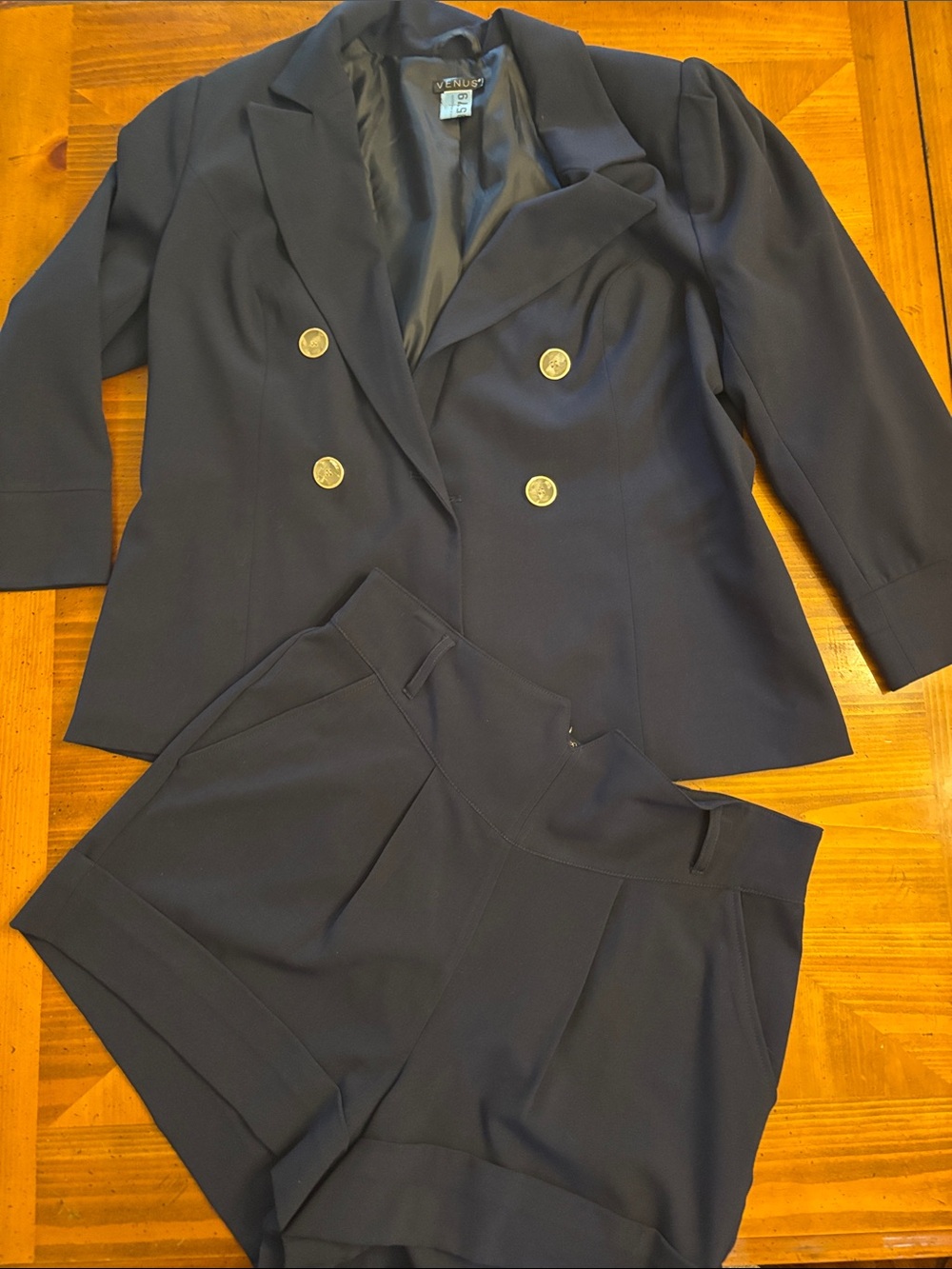 ⚓️Navy Double-Breasted Blazer & High-Waist Shorts Set